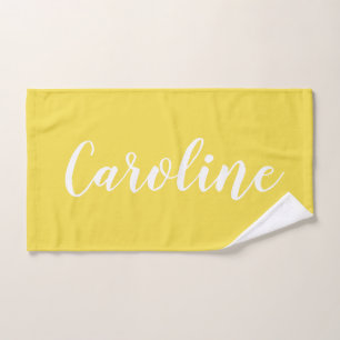 Personalised Chic Calligraphy Name Summer Yellow Bath Towel Set