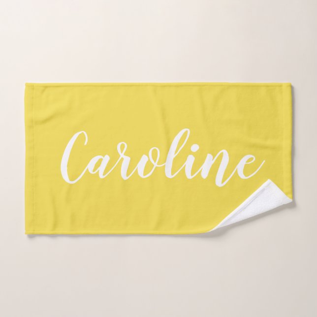 Personalised Chic Calligraphy Name Summer Yellow Bath Towel Set (Hand Towel)