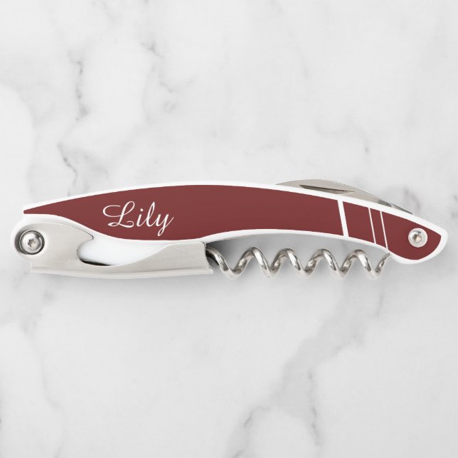 Personalised Chic Dark Red Corkscrew (Front)