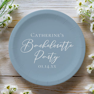 Personalised Chic Dusty Blue Bachelorette Party Paper Plate