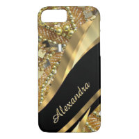 Personalised chic elegant black and gold bling