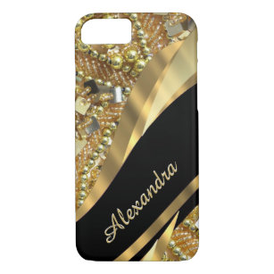 Personalised chic elegant black and gold bling iPhone 8/7 case