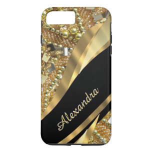 Personalised chic elegant black and gold bling iPhone 8 plus/7 plus case