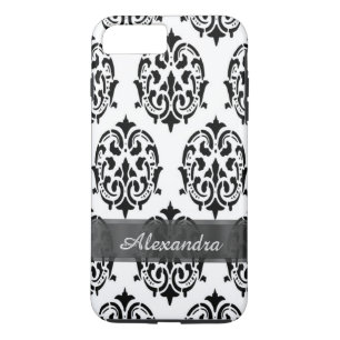 Personalised chic elegant black and white damask iPhone 8 plus/7 plus case