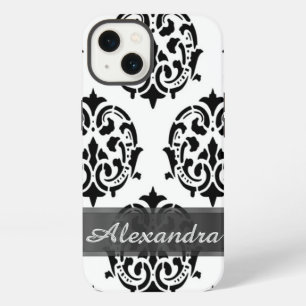 Personalised chic elegant black and white damask iPhone 13 case