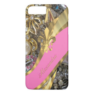 Personalised chic elegant gold and pink bling iPhone 8 plus/7 plus case