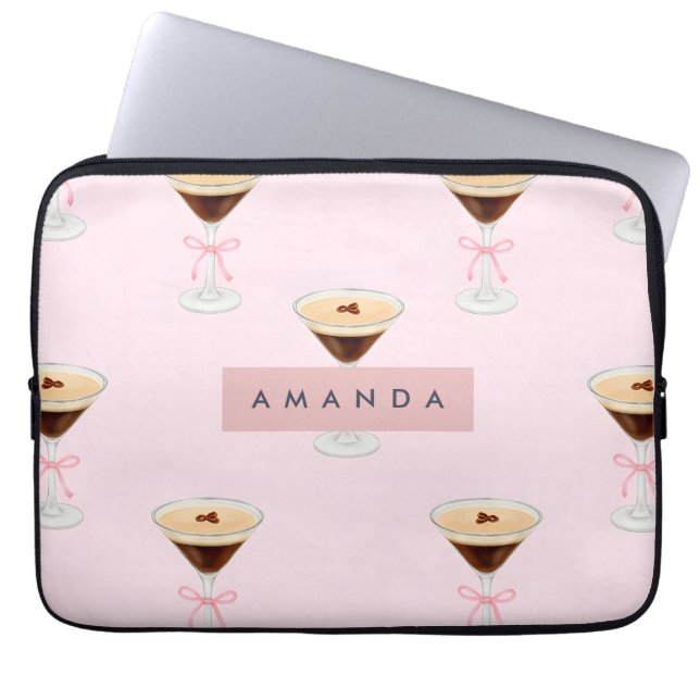 Personalised Chic Espresso Cocktail Pattern Laptop Sleeve (Front)