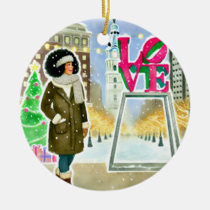 Personalised Chic Hispanic Woman at LOVE Philly Ceramic Tree Decoration