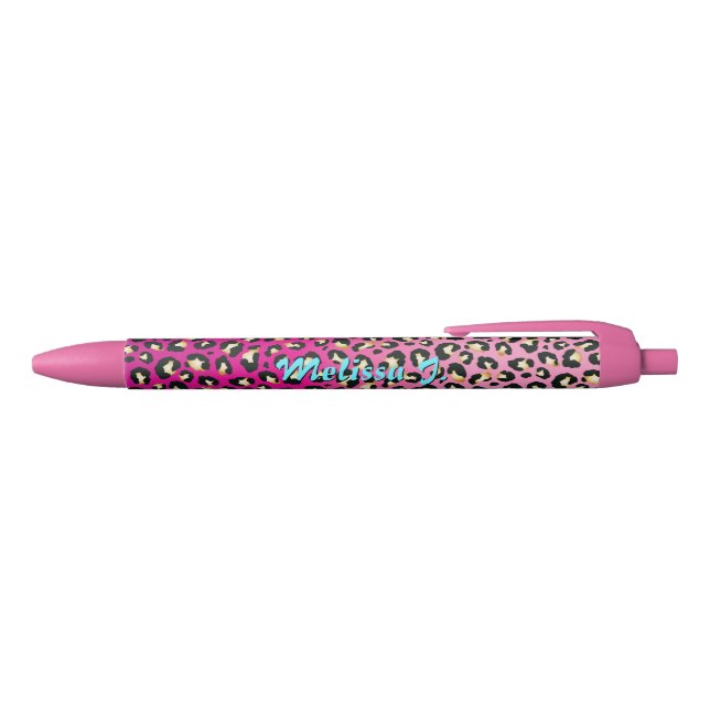 Personalised Chic Hot Pink Leopard Print Black Ink Pen (Top)