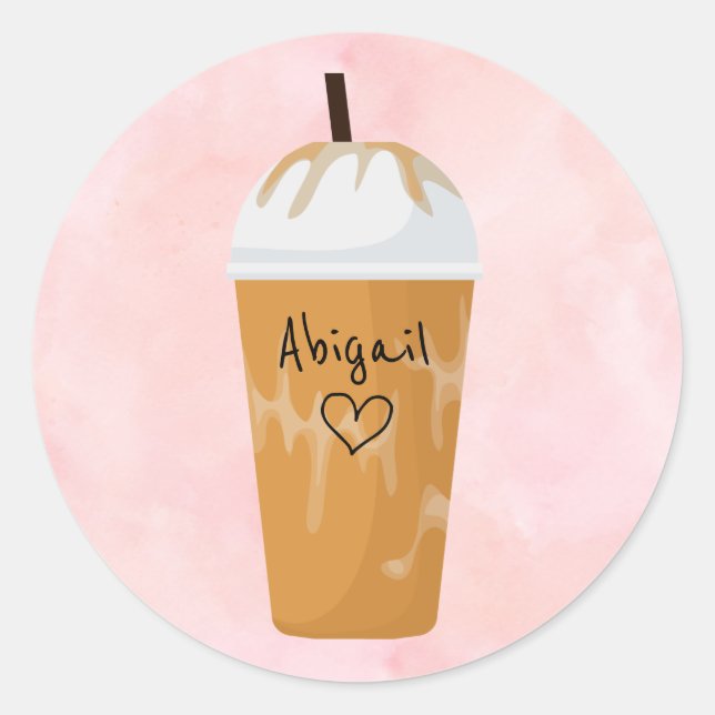 Personalised Chic Iced Coffee Trendy Pink Classic Round Sticker (Front)