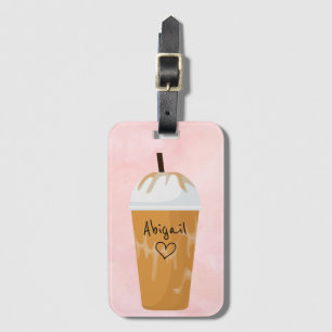 Personalised Chic Iced Coffee Trendy Pink Luggage Tag