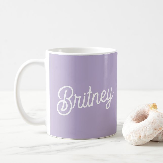 Personalised Chic Lavender Purple Monogram  Name Coffee Mug (With Donut)