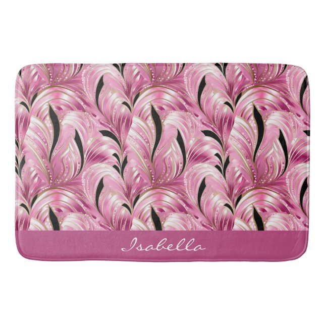Personalised Chic Luxury Pink Glam Pattern Bath Mat (Front)