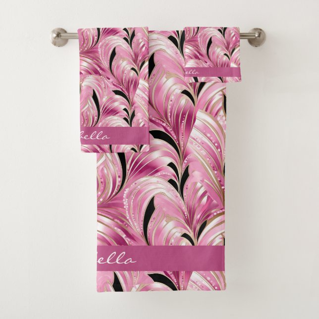 Personalised Chic Luxury Pink Glam Pattern Shower Bath Towel Set (Insitu)