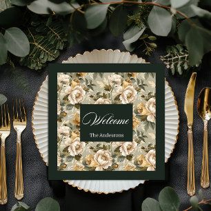 Personalised Chic Napkins Green Gold Botanical