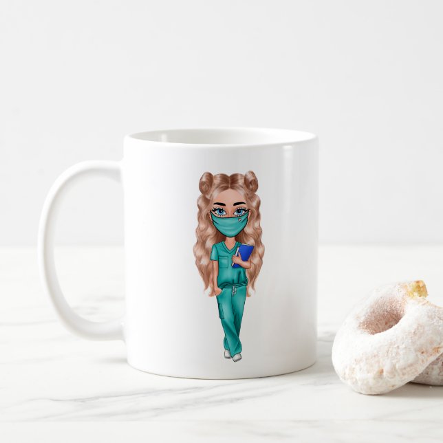 Personalised Chic Nurse (Blonde Hair) Mug (With Donut)