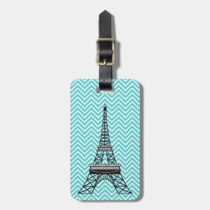 Personalised Chic Paris Eiffel Tower Blue Chevron Luggage Tag
