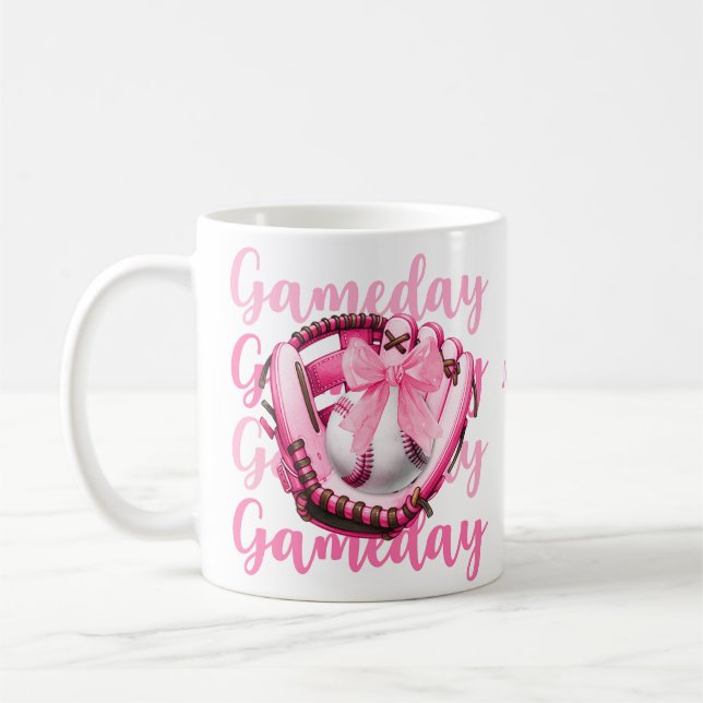 Personalised Chic Photo Pink Bow Baseball Game Mug (Left)