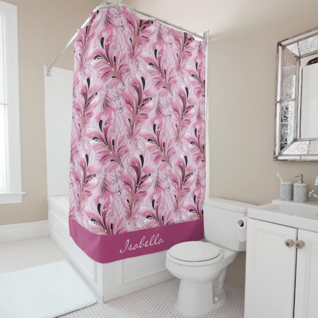 Personalised Chic Pink Glam Luxury Pattern Shower Curtain (In Situ)