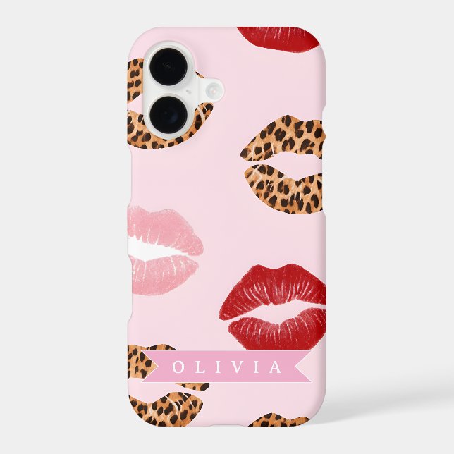 Personalised Chic Pink Leopart Print Lip Pattern (Back)
