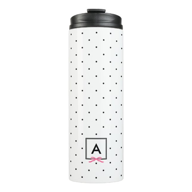 Personalised Chic Pink Ribbon Polka Dot Monogram Thermal Tumbler (Front)
