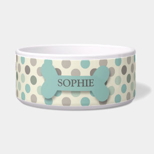 Personalised chic polka dot dog bone pet food bowl