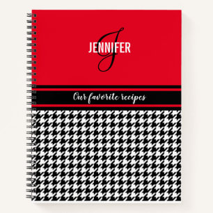 Personalised chic red houndstooth recipe notebook