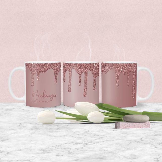 Personalised Chic Rose Gold Sparkle Glitter Drips Coffee Mug (Creator Uploaded)