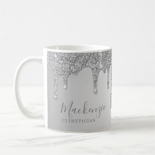 Personalised Chic Silver Sparkle Glitter Drips Coffee Mug
