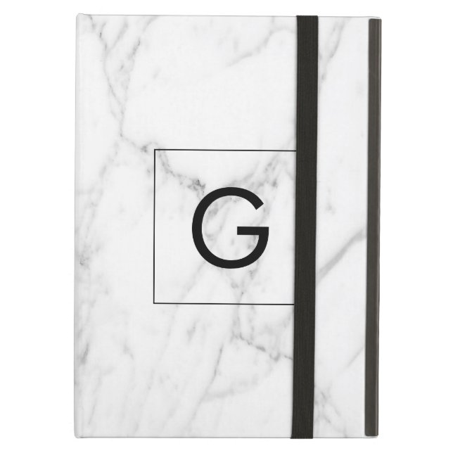 Personalised chic white marble stone monogram case for iPad air (Front Closed)