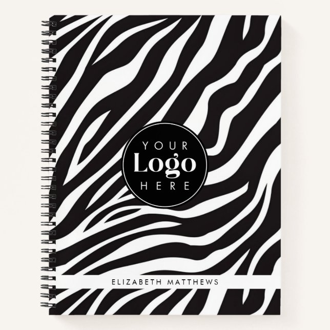 Personalised Chic Zebra Print Custom Company Logo Notebook (Front)