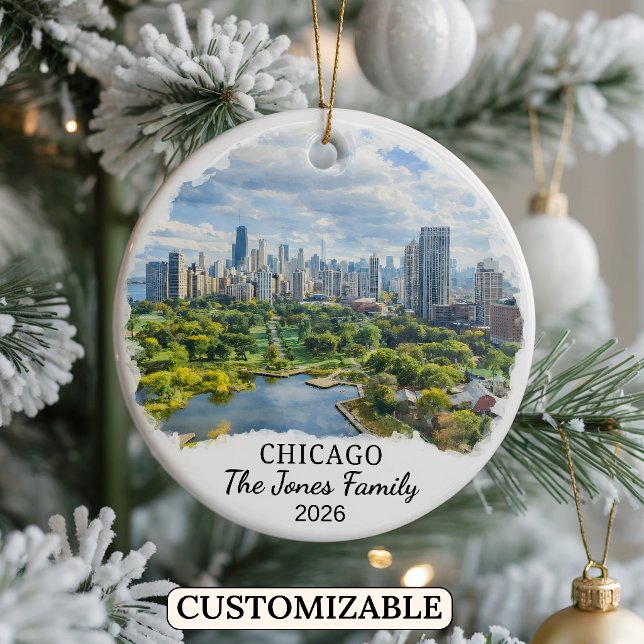 Personalised Chicago Ornament, Custom Illinois Ceramic Tree Decoration (Creator Uploaded)