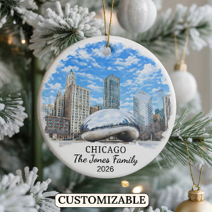 Personalised Chicago Ornament, Custom Illinois Ceramic Tree Decoration