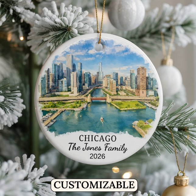 Personalised Chicago Ornament, Custom Illinois Ceramic Tree Decoration (Creator Uploaded)
