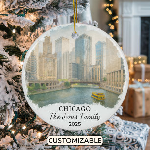 Personalised Chicago Ornament, Illinois Ceramic Tree Decoration