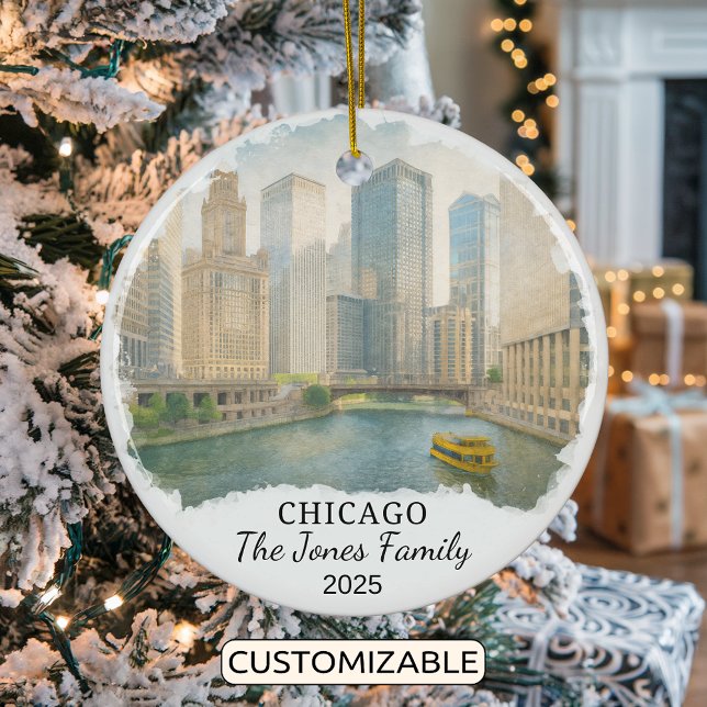 Personalised Chicago Ornament, Illinois Ceramic Tree Decoration (Creator Uploaded)
