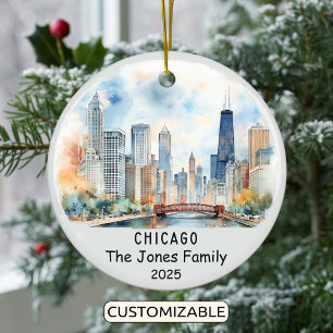Personalised Chicago Ornament, Illinois Ceramic Tree Decoration