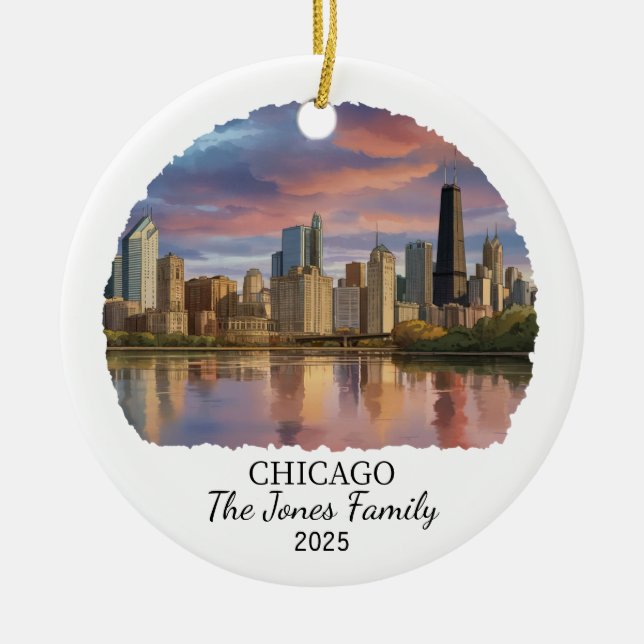 Personalised Chicago Ornament, Illinois State Ceramic Tree Decoration (Front)