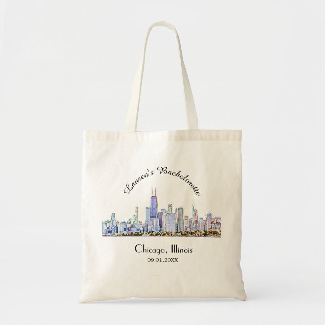 Personalised Chicago Skyline Bachelorette Tote Bag (Front)