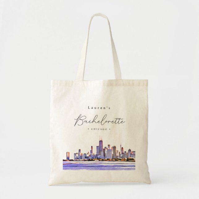 Personalised Chicago Skyline Bachlorette Party Tote Bag (Front)