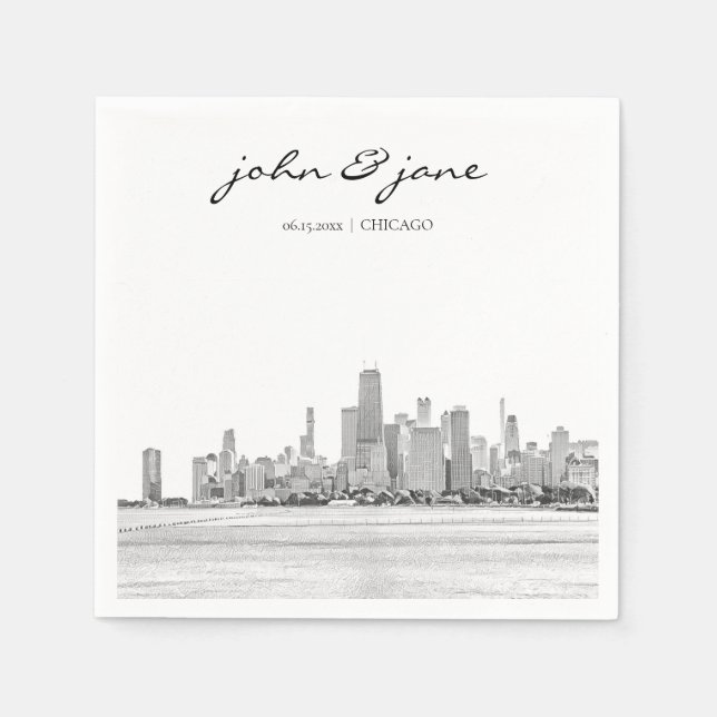 Personalised Chicago Skyline Cocktail Napkin (Front)