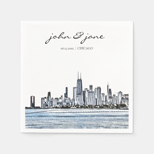 Personalised Chicago Skyline Cocktail Napkin (Front)