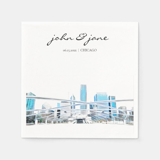 Personalised Chicago Skyline Cocktail Napkins (Front)