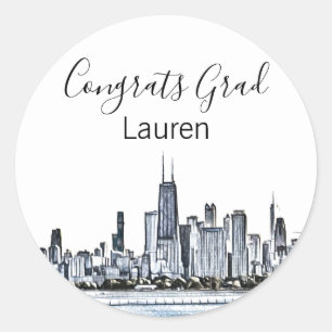 Personalised Chicago Skyline Graduation Classic Round Sticker