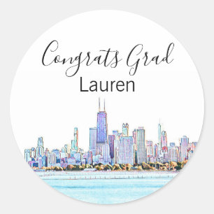 Personalised Chicago Skyline Graduation Classic Round Sticker