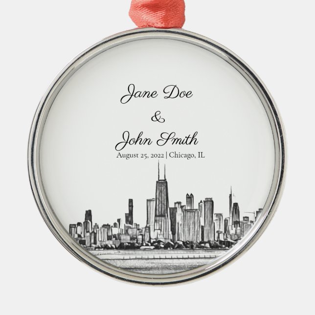 Personalised Chicago Skyline Metal Tree Decoration (Front)