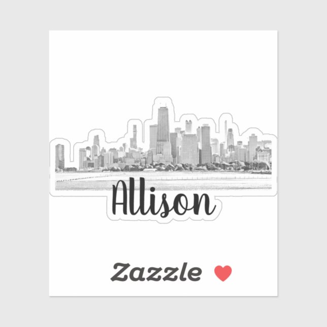 Personalised Chicago Skyline Name Sticker (Sheet)