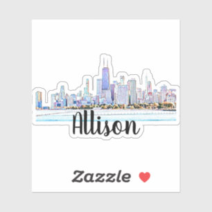 Personalised Chicago Skyline Name Sticker