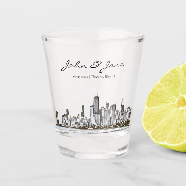 Personalised Chicago Skyline Shot Glass (Front)