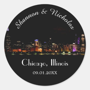 Personalised Chicago Skyline Wedding Classic Round Sticker